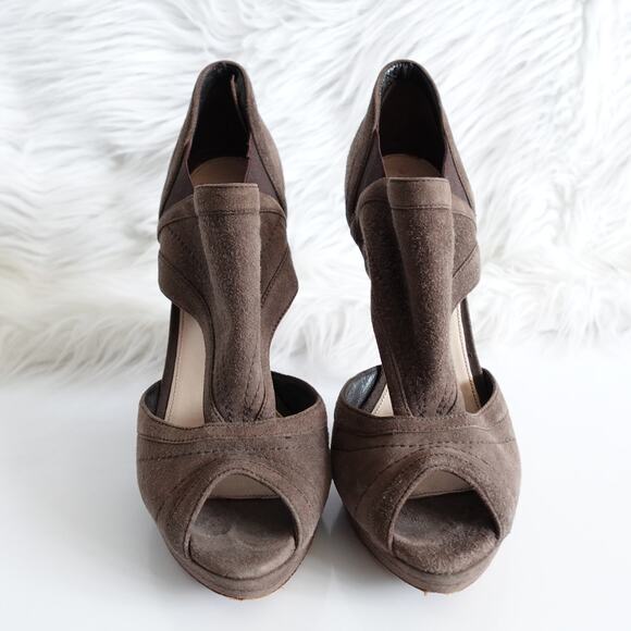 Prada Grey Suede Peep Toe Platform Pumps - Picture 4 of 15